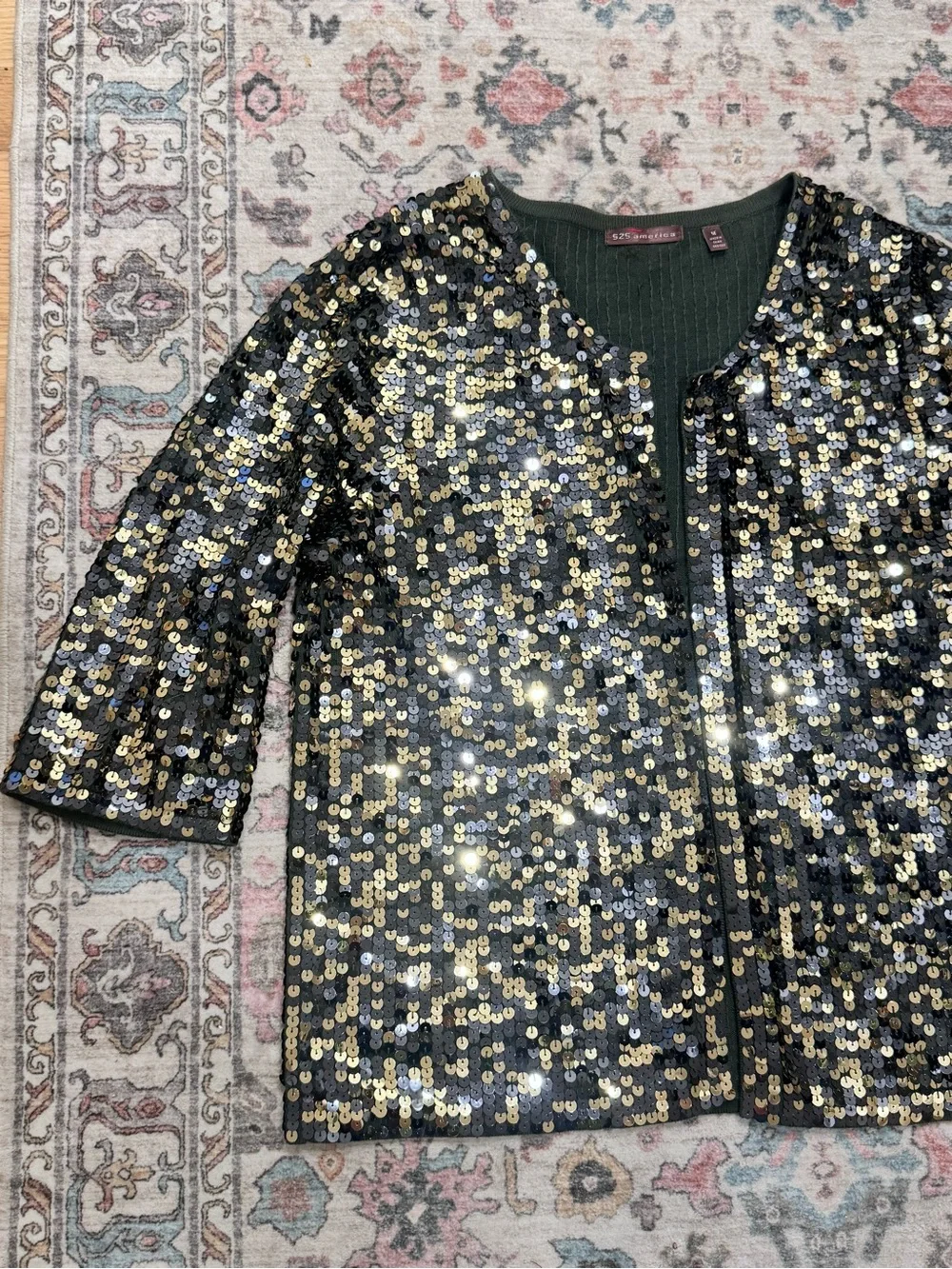 525 America Women's Gold and Olive Green Sequin Cardigan Sz M